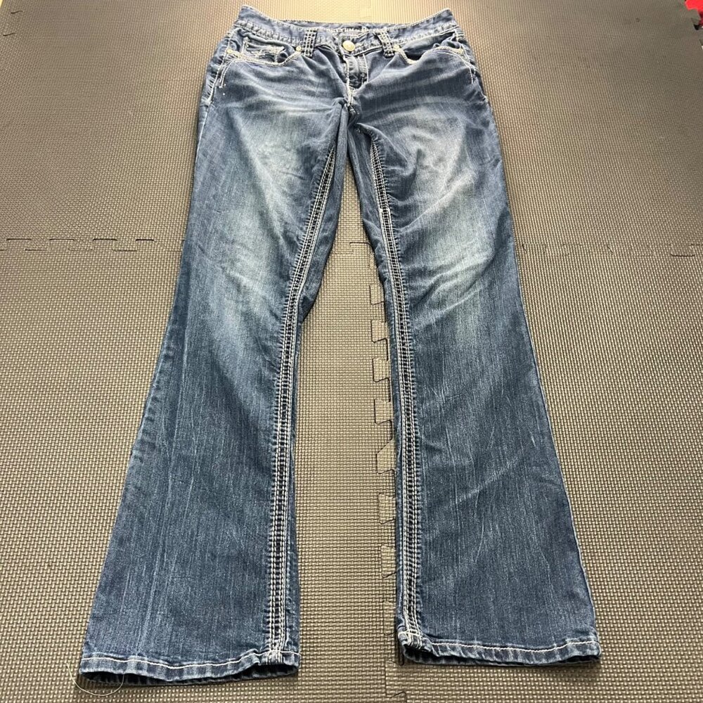 Rhythm N Blues Womens Bootcut Distressed Embroidered Jeans Size 6 Medium Wash De